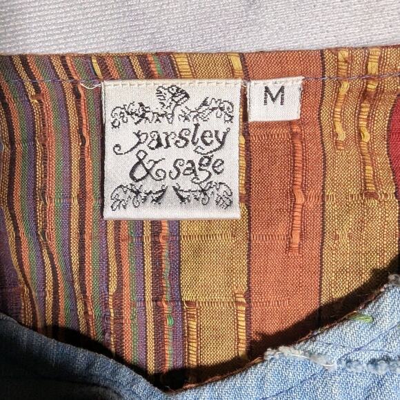 Vtg Y2K Parsley & Sage Boho Denim Rust Orange Patchwork Collarless Jacket Sz M - Picture 5 of 5